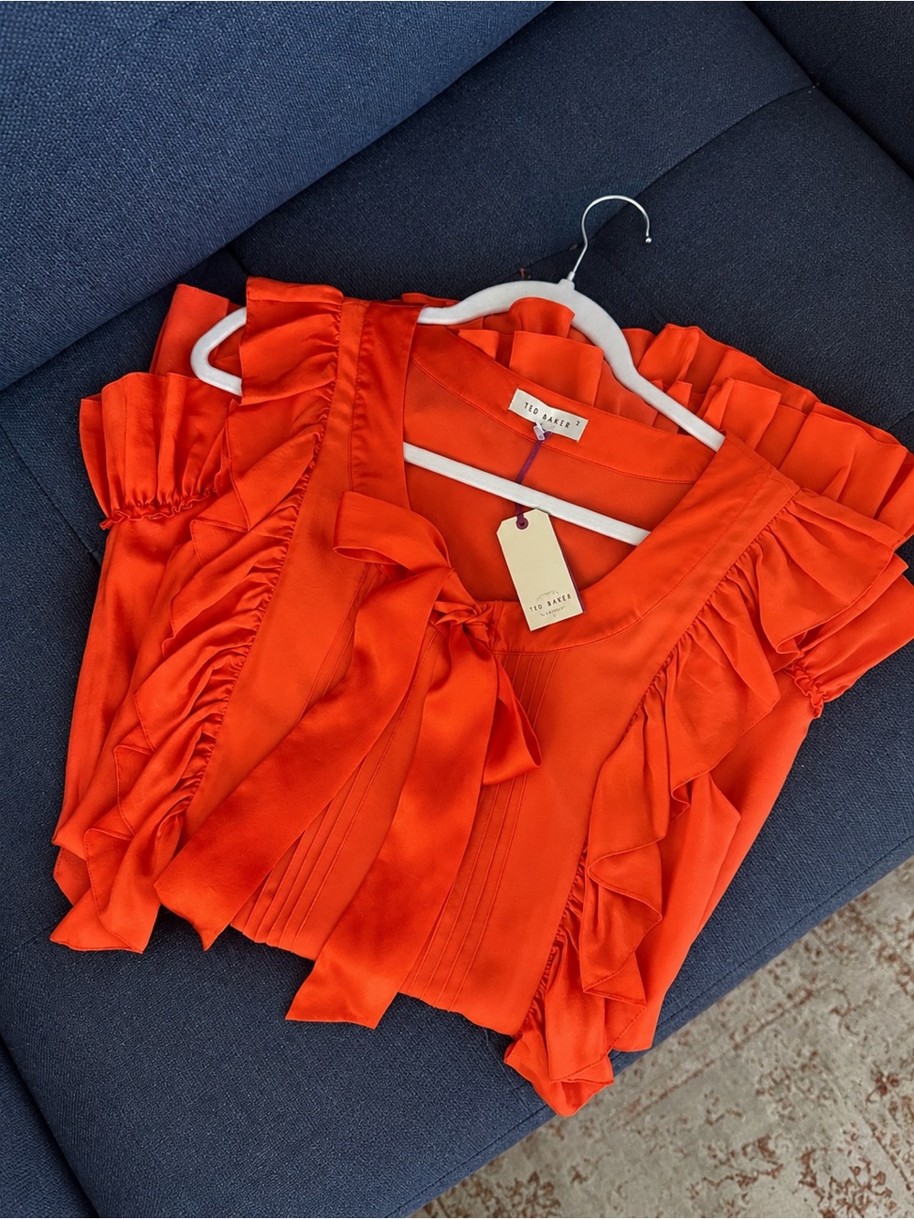 Ted Baker Bright Orange Ruffle Tie-Neck Dress